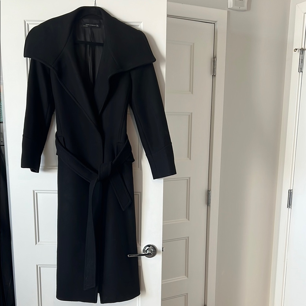 Black Long Coat with Belt